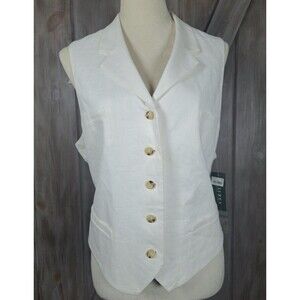 LAUREN RALPH LAUREN Linen Button Vest Womens XL Modern White Classy Timeless